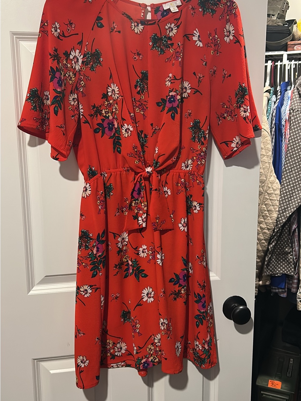Women’s Floral Tie-Waist Red Dress